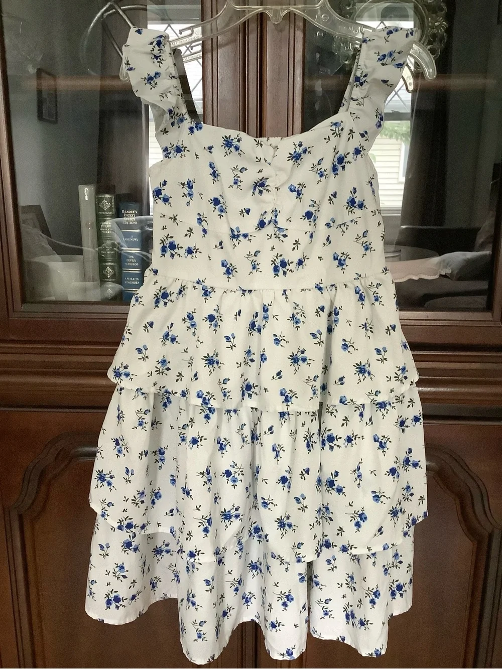 RoseSeek Girls Floral Summer Ruffle Tiered Dress Blue White, 12 Years